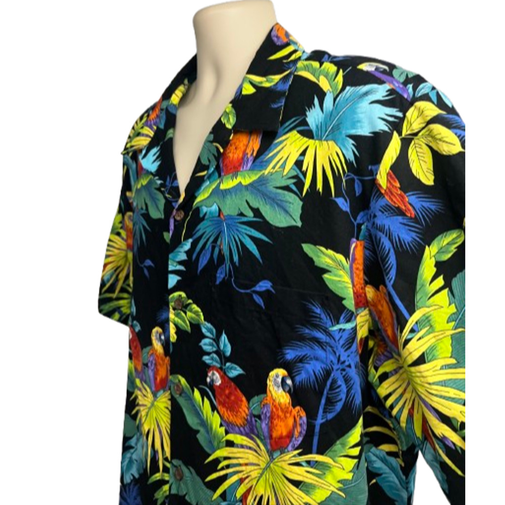 RJC Vintage Hawaiian Aloha Floral Button Up Shirt 2XL Pocket Parrot Cotton USA - Picture 5 of 11